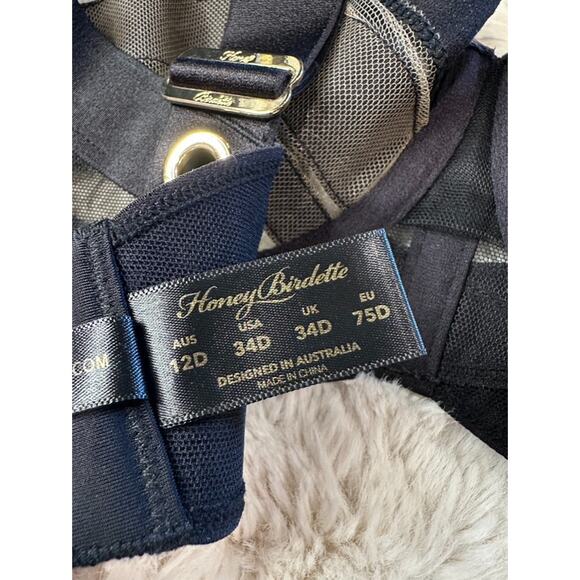 Honey Birdette CAGE🖤 Black Striped Monogram Bra 34D - Picture 5 of 5